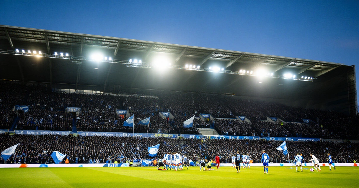 Täysi jalkapallostadion iltavalaistuksessa ennen Huuhkajien ottelua