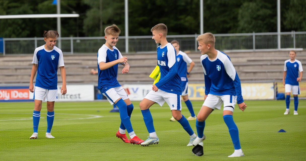 HJK Klubi-04 pelaajat harjoittelemassa jalkapallokentällä kesällä